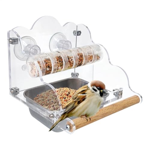 バードケージ フィーダー, 透明で撥水加工のペット用品, インコのケージ用餌入れと水入れトレイ, オカメインコ用 オウム用 コンジュア用 インコ用 室内用 家庭用 ガーデン用 バルコニー用 ヤード用
