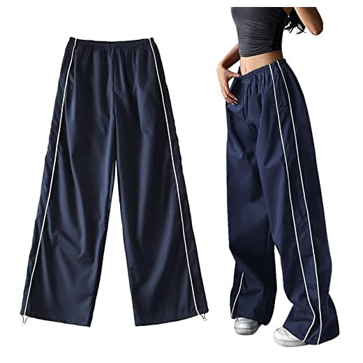 BOFUNX Pantalones Cargo Mujer Pantalones Largos de Chándal de Deportivos de Paracaídas Holagado de Estilo Y2K Recto Ancho Casual Vintage Streetwear de Cintura Alta con Sueltos de Pierna con Bolsillos