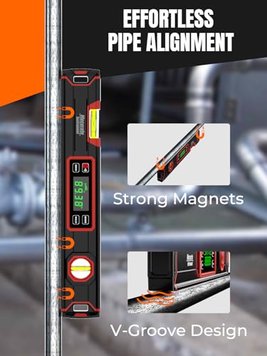 Image of Mecurate 16-Inch Digital Level, Portable Electronic Angle Finder with Backlit Display, ±0.1 Accuracy, Magnetic Base, 4 Measurement Units, Compact Torpedo Smart Level Tool for DIY & Professional Use