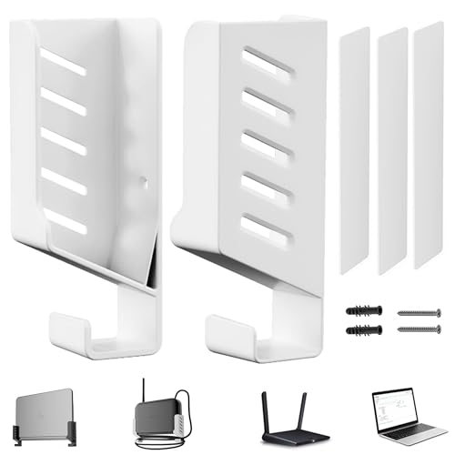 Universal Router Wall Mount (White) for Modems, TV Box, Network Switches, Laptop, compatible with Apple TV, Sky Q, TP Link, etc.. Holder Stand for Devices Thickness 40MM