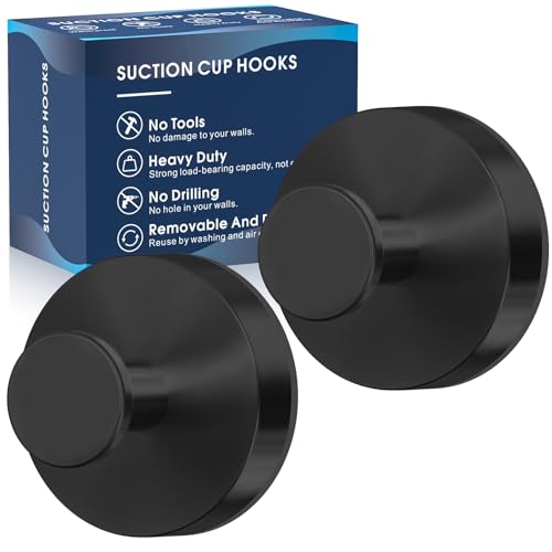 MOTAIPEAK Suction Cup Hooks for Shower, No-Drill, Matte Black 2-Pack