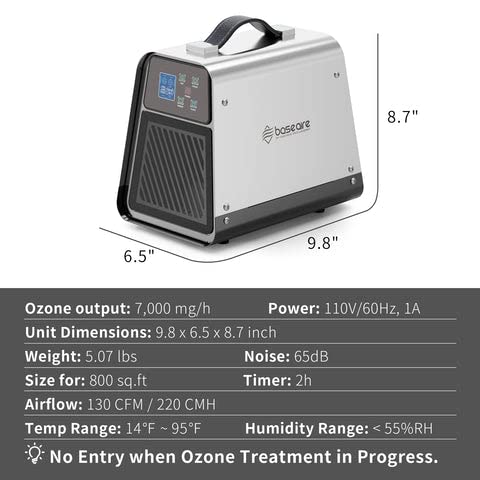 Baseaire Ozone Generator 7,000 Mg/H High Capacity O3 Home Ozone Machine For Rooms, Smoke, Cars And Pets, Compact, Portable, Best For Odor Stop Control (888 Pro) #TOP3