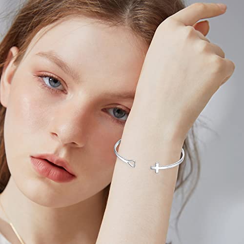 Hioed Valentines Day Gifts Cross Bracelet Jesus Faith Bangle Love Charm Bracelets I Am Enough 925 Sterling Silver Cuff Bracelet Religious Jewelry Gift For Women #TOP4