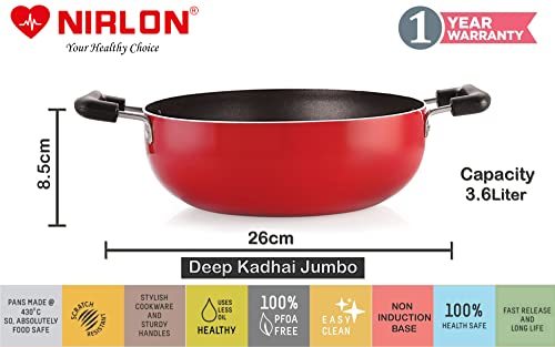 Image of Nirlon Non Stick Aluminium Gas Compatible Kitchen Cooking Utensil Item Combo Set -4-Pieces (Flat Tawa|Fry Pan|Deep Kadhai(J)|1 Glass Lid)-32mm FT12 FP13 DKD(J) 1GLID