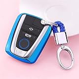 TOPOND for BMW i3 i8 Key Fob Cover with Keychain, Soft TPU Full Protector Car Key Case Shell for BMW i3 i8 Remote Keyless Holder Accessories - Blue