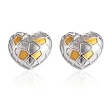 D-POW Pendientes de tuerca de plata de ley 925 con forma de corazón para mujer, no se decoloran, diseño geométrico único, aretes hipoalergénicos de plata y oro, elegantes y únicos, aretes de regalo