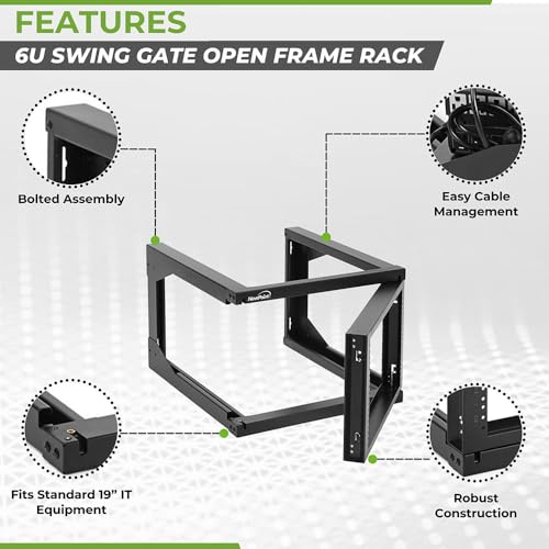 Image of NavePoint 6U Server Rack with Swing Gate - Wall Mount Rack for 19 Inch IT & AV Equipment - 24' Deep, Black