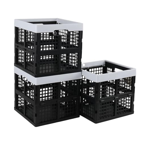 18 L Plastic Stackable Storage Milk Crates, Square Milk Crate, 3 Pack, Black