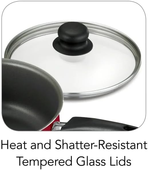 Miniatura 6 de Juego de utensilios de cocina antiadherentes de 9 piezas, juego de ollas y sartenes de cocina rojas con tapas de vidrio, asas que se mantienen