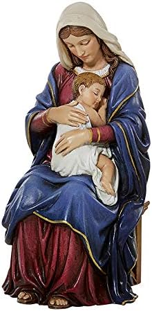 Blessed Mother Virgin Mary 5.5" Standing Resin Statue. Beautiful Figurine of Virgin Mary Cradeling and Holding Infant Baby Christ in her arms Includes Laminated Prayer Card