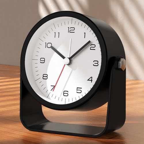 Image of STL 4 Inch Metal Analog Alarm Clock, Battery Operated Table Clock with Adjustable Angle Stand, Silent Bedroom Desk Clock for Travel, Bedside, Kids Room, Home and Office Decor