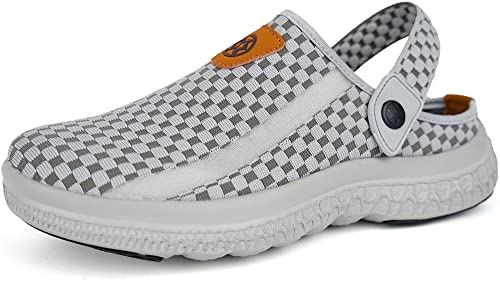Gaatpot Gartenschuhe Herren Hausschuhe Damen Clogs Atmungsaktiv Schlappen Sommer rutschfest Weiche Sohle Strand Schuhe Q_Hellgrau 43
