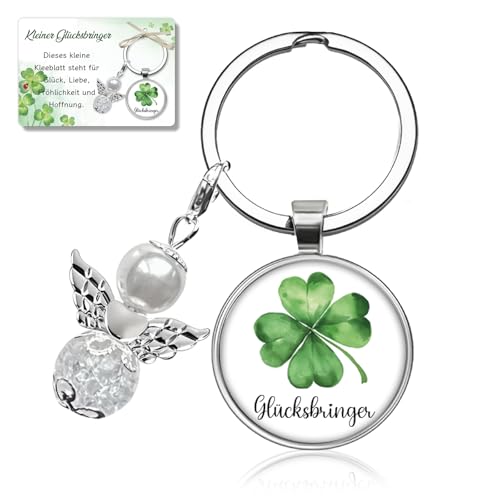 Kleeblatt Schlüsselbringer Glücksbringer Prüfung, Viel Glück Geschenke zur Kommunion Konfirmation Firmung Jugendweihe Einschulung Schulanfang Abitur, Kleine Geschenke für Freunde Kollegen Kinder