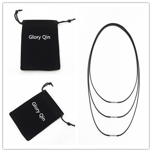 Image of Glory Qin 2mm Black Leather Cord Stainless Steel Rice Clasps Necklace Rope 16 to 28 Inch