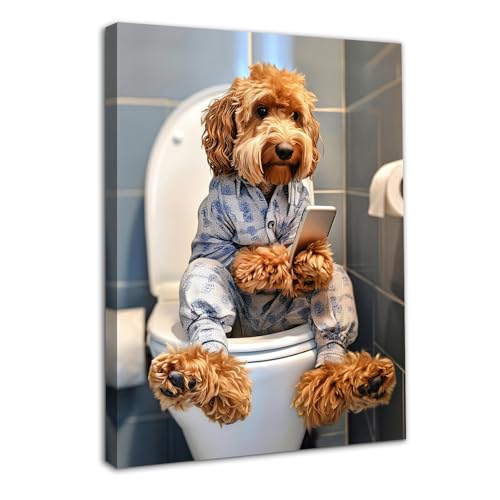 Cadre Chien sur les Toilettes Dazzlewall pour Rompre la Monotonie d'une Salle de Bain Vide