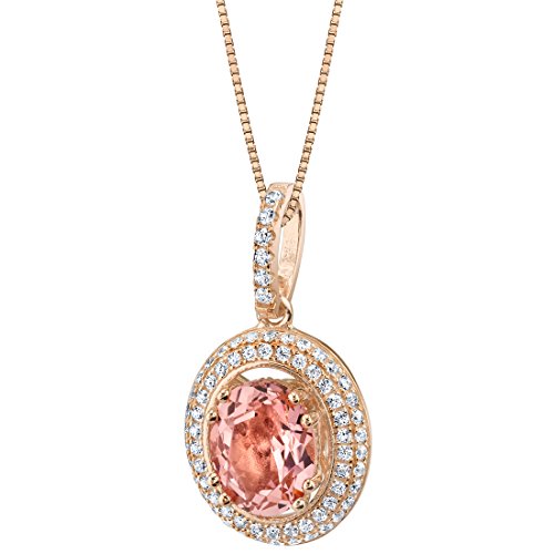 PEORA Simulated Morganite Pendant Necklace for Women 925 Rose Gold-tone Sterling Silver, Harmony Solitaire, Large 3.75 Carats Oval Shape 10x8mm, with 18 inch Chain