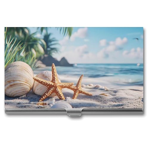 Seashell Starfish And Beach Business Card Case Pocket Card Holder Slim Card Wallet for Men Women