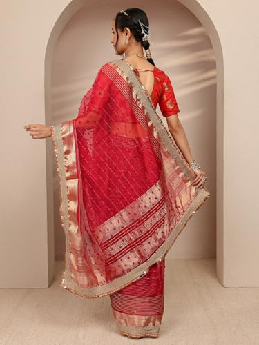Image of Libas Woven Design Chanderi Silk Saree for Women With Unstitched Blouse Piece | Traditional Saree for Party & Wedding