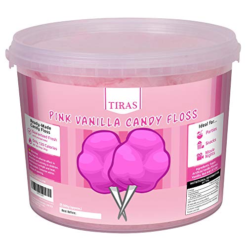 Pink Vanilla Candy Floss - Prepared Fluffy Cotton Candy Perfect for Parties and Events - Large Candy Floss Tub (500g)