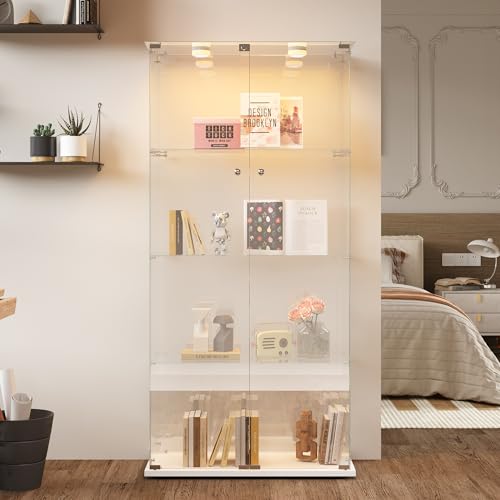 Henunem vitrina de cristal de 163 x 80 35 cm 4 capas con LED 2 puertas y cerradura armario de colección