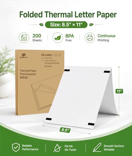 Image of Thermal Printer Paper 8.5 x 11, US Letter Size Inkless Printer Paper