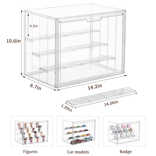 Image of 4 Pack Display Case for Collectibles 4 Layer Updated Adjustable Acrylic Display Case with Magnetic Door Clear Stackable Display Box Hobby Display Cases for Figures