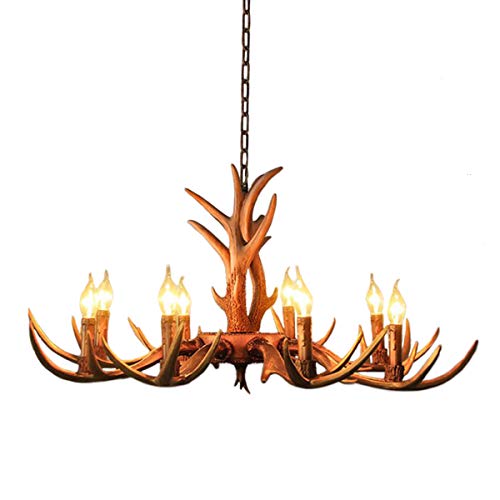 Lustre en corne de cerf suspension résine 8 lumières salon chambre