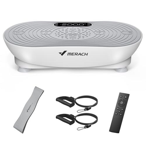 MERACH Plataforma Vibratoria para Entrenamiento Y Modelado, con 99 Niveles De Velocidad, Altavoz Bluetooth Integrado, Pantalla Táctil Led Y Cordones Elásticos (Blanco)