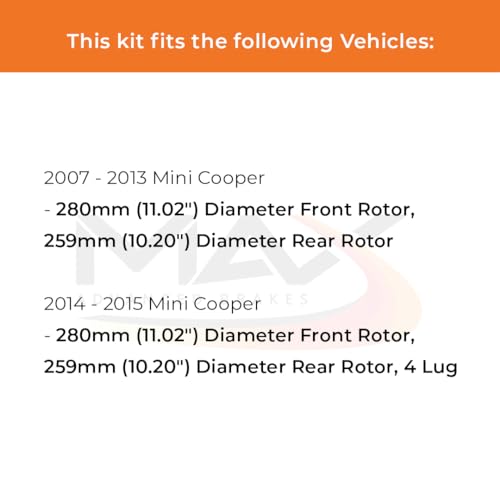 Image of Max Advanced Brakes Front & Rear Brake Kit Compatible With 2007 2008 2009 2010 2011 2012 2013 2014 2015 Mini Cooper Replacement Premium OE Disc Brake Rotors and Ceramic Brake Pads