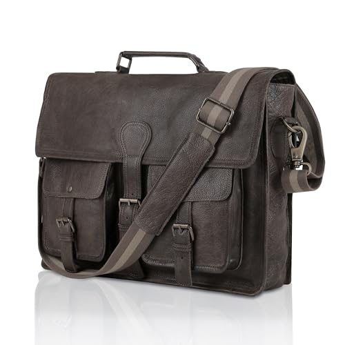 Image of Leather briefcase 18 inch laptop messenger bag for men and women best satchel office bag