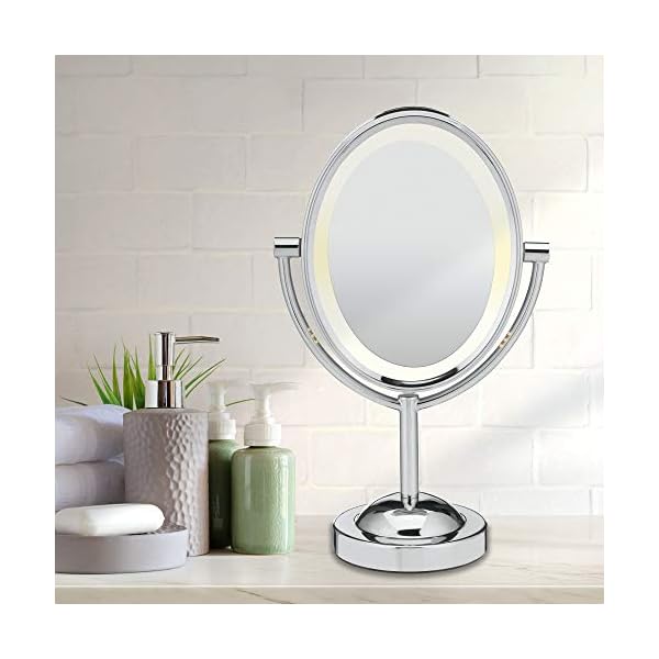 Conair Lighted Makeup Mirror, LED Vanity Mirror, 1X/7X Magnifying Mirror, Double Sided, Corded in Polished Chrome
