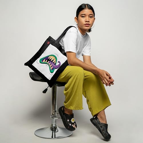 Image of ZORI Black Tote Bag With Pocket Printed Designed Canvas Tote Bags For Women large capacity,Tote bag For Shopping, College, Travel, More Canvas Handbag For Unisex Bag