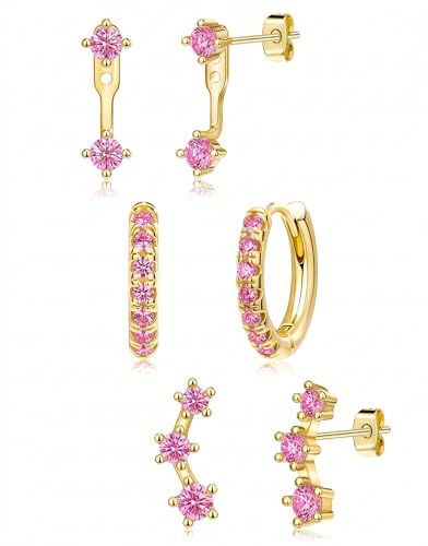 Gold Pink Earrings for Women Jewelry Barbie Hot Pink Women Accessories October Birthstone Stud Hoop Jacket Gifts