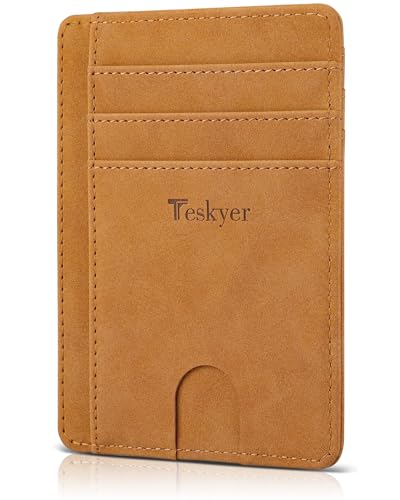 Image of Teskyer Slim Minimalist Wallet for Men, RFID Front Pocket Card Holder | Ultra Slim Front Pocket Design, 8 Card Slots, RFID Protection, Smooth Faux Leather for Everyday Carry