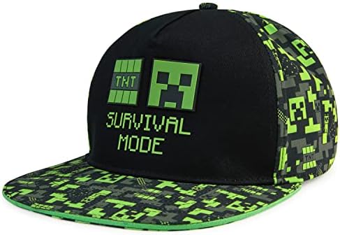 Minecraft Baseball Cap for Boys Hat Kids Trucker Cap Creeper Adjustable Snapback Sun Hat, Summer Holiday Accessories Baseball Hat for Kids and Teens (Black/Green)