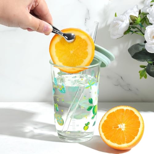 Image of Kamvy Reusable Glass Tumbler with Lid & Straw Pack of 1, 400ml Multipurpose Drinking Glasses Coffee Sipper Mugs for Juice Smoothies Iced Tea Indoor & Outdoor Cup (Mint Green)