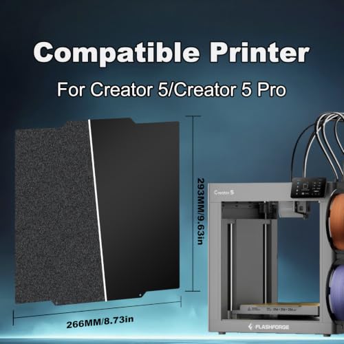 Image of 266x293mm Black Build Plate Double Sided Textured PEI+Smooth PEI Flexible Removable Spring Steel Heated Printing Bed Platform for Elegoo Flashforge Creator 5 /5 Pro 3D Printer