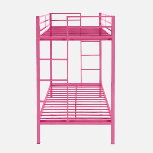 Image of Pilio Twin Over Twin Metal Bunk Beds for Kids | Bunker Bed for Adults | Double Decker Bed for Kids Room Furniture | Frame Only, Mattress not Included (Pink)