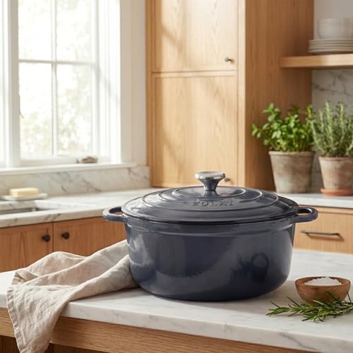 Image of Zulay Kitchen 7.7 Quart Enameled Cast Iron Dutch Oven Pot with Lid - Premium Durability & Oven Safe up to 500F - Heavy Duty Cookware Perfect for Bread Baking, Stews, Braising & Roasting - Gray
