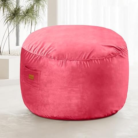 RAINBEAN Bean Bag Chair,Deluxe Velvet Super Soft Lazy Sofa Fur with Memory Foam Filled,Comfortable Adult Bean Bag Chair for Living Room Bedroom College Dorm(28.7in/Pink) Cover