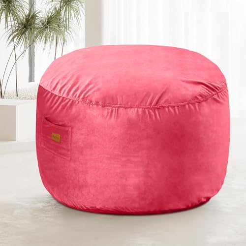 RAINBEAN Bean Bag Chair,Deluxe Velvet Super Soft Lazy Sofa Fur with Memory Foam Filled,Comfortable Adult Bean Bag Chair for Living Room Bedroom College Dorm(28.7in/Pink)