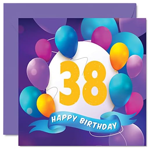 Tarjeta cumpleaños 38 hombres mujeres, fiesta en globo, tarjetas feliz cumpleaños hombre 38 años, mujer, hermano, hermana, mamá, papá, tía, tío, 145 mm x 145 mm, tarjetas felicitación