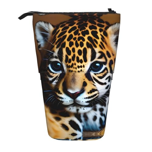 SDFHU Cute Baby Jaguar 1 Print Pencil Telescopic Case Stationery Storage Bag Office, Standing Pencil Versatility