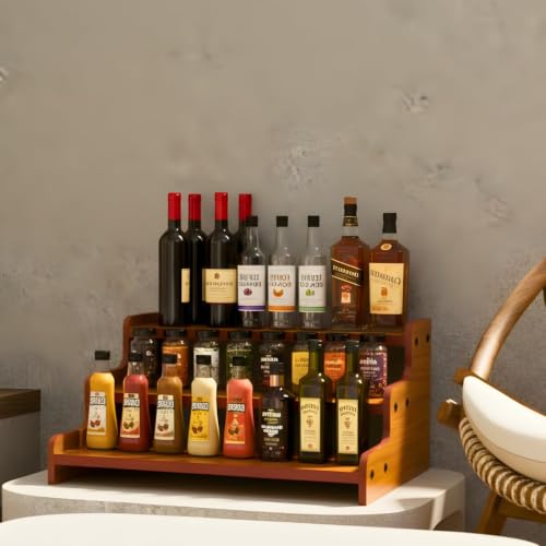 Image of 3-Tier Spice Rack, Wood Step Shelf Countertop Spice Storage Holder, Kitchen Pantry Cabinet Organizer Cupboard for Spice Bottles, Jars, Seasonings, Baking Supplies