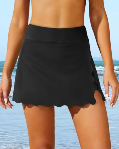 Image of Women Swim Skirt Tummy Control Swimsuit Skirt with Built-in Shorts High Waisted Split Swim Bottom (Available in Plus)