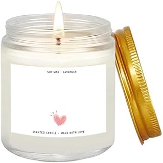 Generic Soy Wax Scented Candle, Glass Container with Gold Lid, 7.5 Ounces, Lavender and Vanilla Fragrance, Wedding Gift, Indoor Use, Cylindrical Shape, 2.7 x 3.2 Inches (White Label, Vanilla)