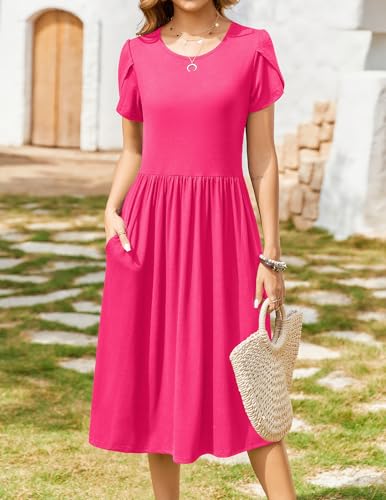 Image of Zeagoo Womens Summer Dresses Casual Aline Midi Dress Short Sleeve Floral Tshirt Dress Flowy Beach Sundresses with Pockets