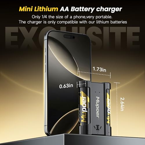 Image of Mupoer Rechargeable AA Batteries Lithium with Charger,3600mWh AA Lithium Batteries 2 Count 1.5V,Double A Batteries Rechargeable High Capacity,Pilas Recargables AA,Two A Li ion for Blink