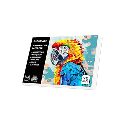 KINSPORY Aquarellpapier A6 mit 30 Blatt - 300gsm Aquarellblock, kaltgepresstes Textur-Aquarellpapier, Skizzenbuch, Wasserfarben Papier für Malerei, Zeichnung, Skizzen und Mischtechnik - 10,5 x 14,8 cm