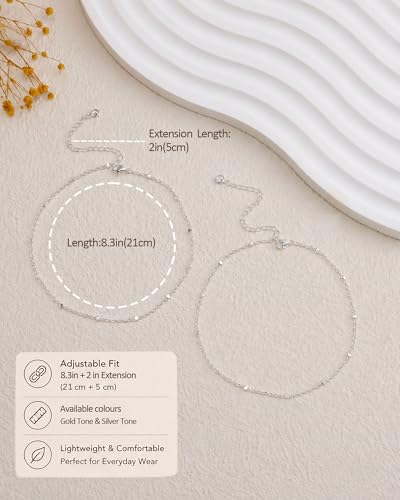Image of FUNEIA Gold Silver Ankle Bracelets for Women Waterproof 14K Gold Plated Anklets for Women Non Tarnish Dainty Layered Beaded Heart Anklet Set Summer Beach Foot Chain Jewelry Gifts Trendy Stuff